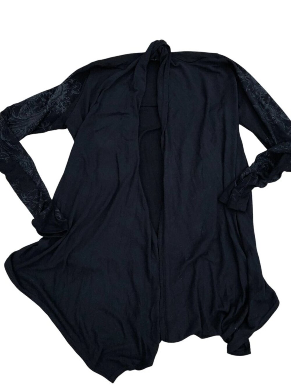 KYS Floral Open Cardigan Women's MEDIUM Black Long Sleeve Polyester Rayon